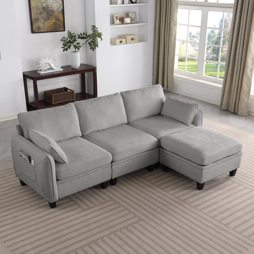 85 Inch GRAY Chenille Modular Sectional Sofa,  L-Shaped Cloud Couch