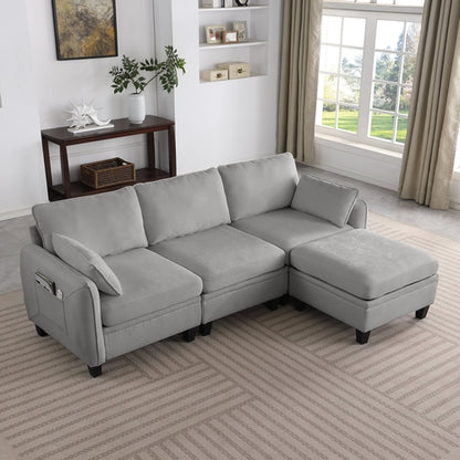 85 Inch GRAY Chenille Modular Sectional Sofa,  L-Shaped Cloud Couch