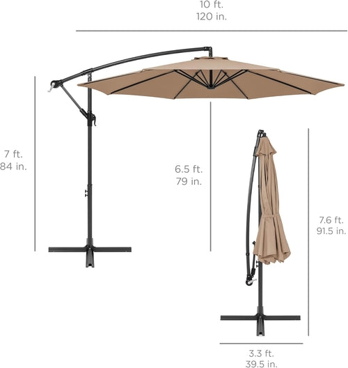 10Ft Offset Hanging Market Patio Umbrella W/Easy Tilt Adjustment,