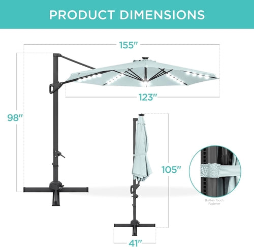 10 Foot Solar LED Cantilever Patio Umbrella With 360 Degree Rotation