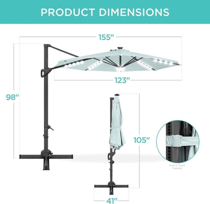 10 Foot Solar LED Cantilever Patio Umbrella With 360 Degree Rotation