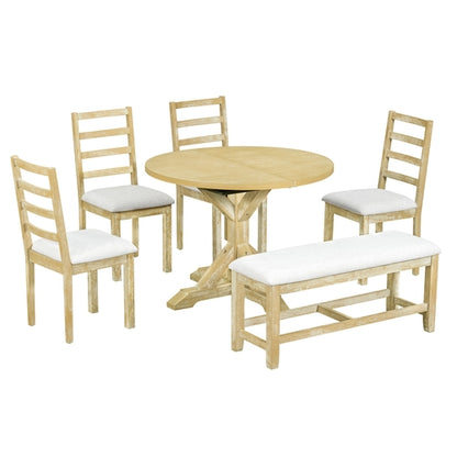 Farmhouse 6-Piece 60inch Extendable Pedestal Dining Table Set with