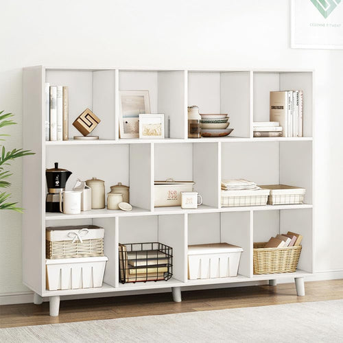 Open Cube Low Bookcase 3 Tier Freestanding White Bookshelf