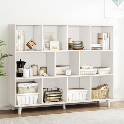 Open Cube Low Bookcase 3 Tier Freestanding White Bookshelf
