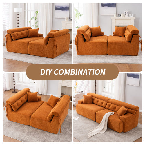 LY-029 ORANGE COMPRESSION SOFA 4-seater Combined Sofa, Wood Grain