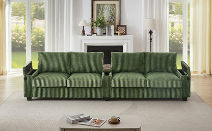 Modern 4-Seater Corduroy Sofa Couch with USB Ports, Hidden Storage and