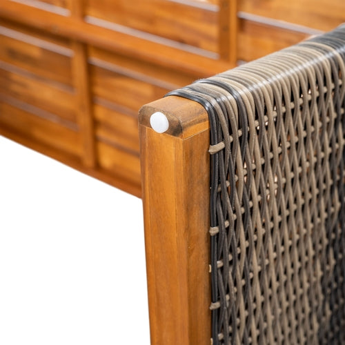Outdoor 3 Piece Acacia Wood Dining Set with Handwoven Rattan Legs