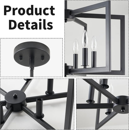 Black Metal Chandelier For Dining Room 6 Light Modern