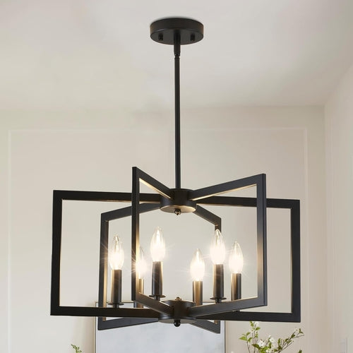 Black Metal Chandelier For Dining Room 6 Light Modern