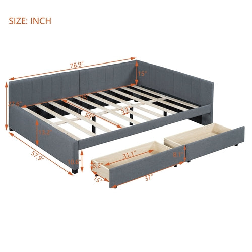 Upholstered Daybed with 2 Storage Drawers Sofa Bed Frame, Linen Fabric