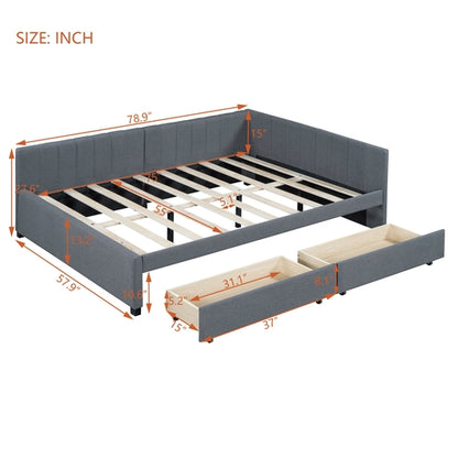 Upholstered Daybed with 2 Storage Drawers Sofa Bed Frame, Linen Fabric