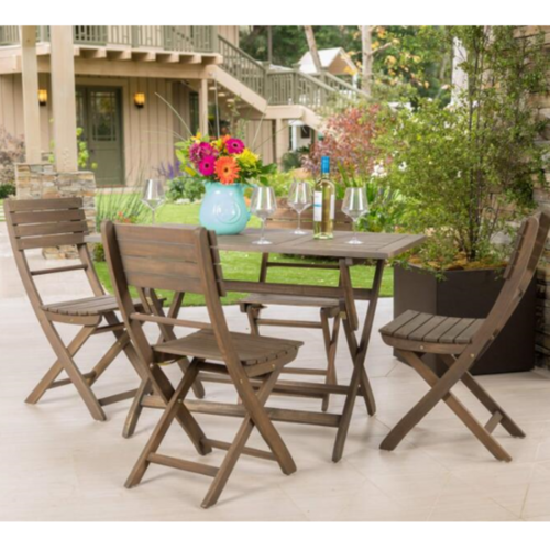 5-Piece Acacia Wood Foldable Outdoor Patio Dining Set