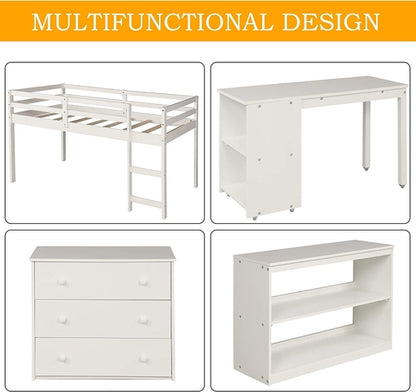 Twin Loft Bed With Rolling Desk And Storage For Small Rooms