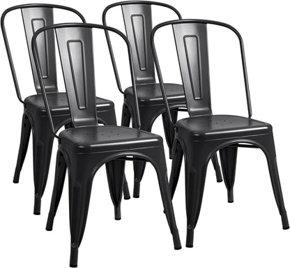 Stackable Metal Dining Chair Indoor Outdoor Black Set Of 4