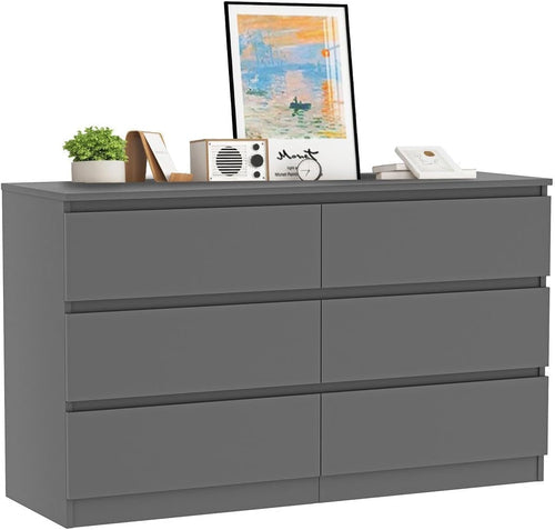 Grey 6 Drawer Dresser for Bedroom Modern Wood Storage