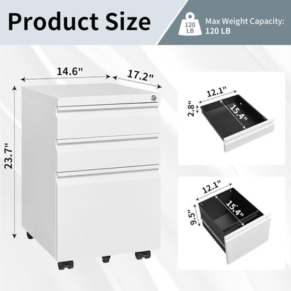 White Rolling File Cabinet With Lock Office Storage
