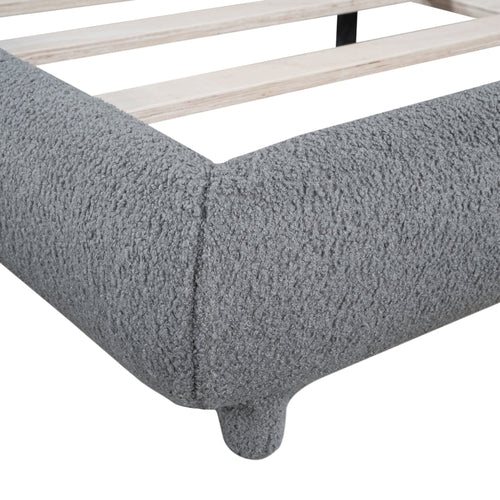 Teddy Fleece Upholstered Platform Bed with Thick Fabric, Solid Frame