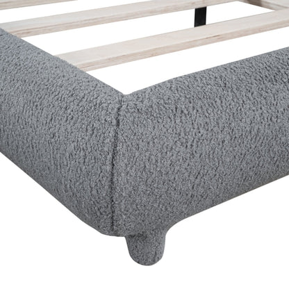 Teddy Fleece Upholstered Platform Bed with Thick Fabric, Solid Frame