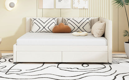 Full Size Upholstered Daybed with 2 Storage Drawers Sofa Bed Frame No
