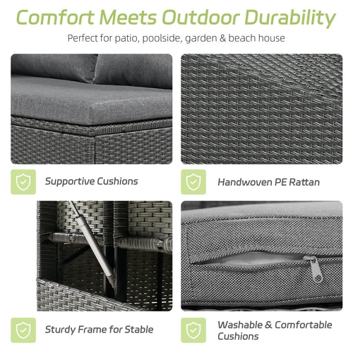 5-Piece Outdoor Patio Rattan Sofa Set, Sectional PE Wicker L-Shaped