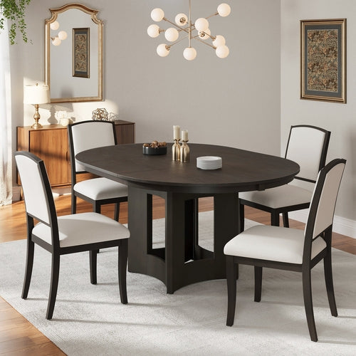 Farmhouse Extendable Round Dining Table Set for 4, 5-Piece Kitchen