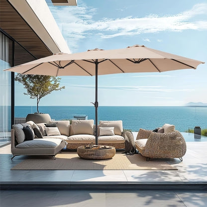 15Ft Large Patio Umbrellas with Base Included, Outdoor Double-Sided