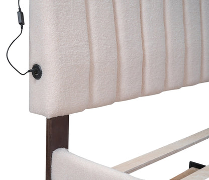 Teddy Fleece Queen Size Upholstered Platform Bed with Twin XL Trundle