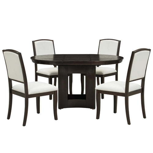Farmhouse Extendable Round Dining Table Set for 4, 5-Piece Kitchen