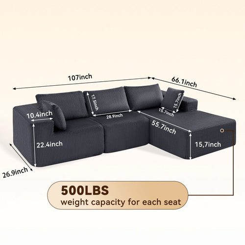 Gray Versatile Modular Sofa Bed - Space-Saving, No Assembly