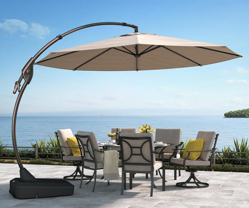 11ft Cantilever Umbrella With Base Champagne Aluminum Outdoor Patio
