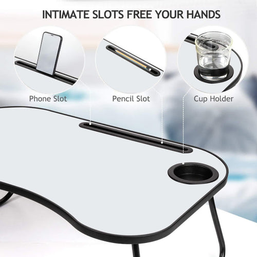 Portable Laptop Desk, Gray And White Matte Metal And Wood