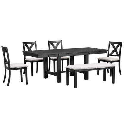 Farmhouse 82inch 6-Piece Extendable Dining Table with Footrest, 4