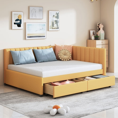 Full Size Upholstered Daybed with 2 Storage Drawers Sofa Bed Frame No