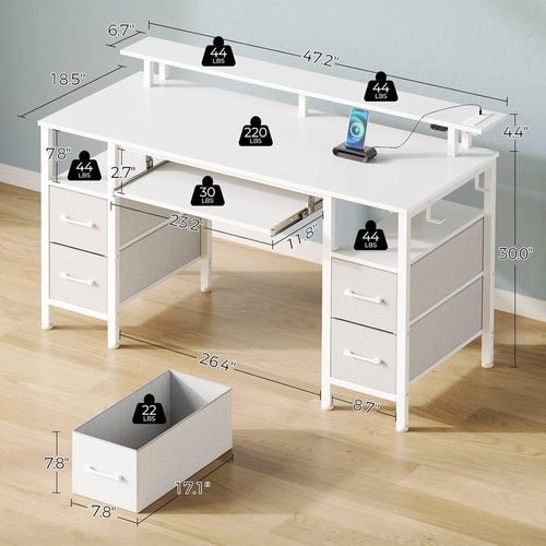 Computer Desk 47.2" with LED Lights & Power Outlets, Home Office Desk