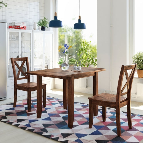 3-Piece Wood Drop Leaf Breakfast Nook Dining Table Set with 2 X-back