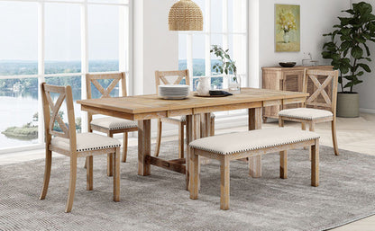 Farmhouse 82inch 6-Piece Extendable Dining Table with Footrest, 4
