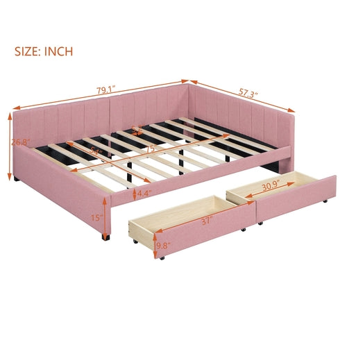 Full Size Upholstered Daybed with 2 Storage Drawers Sofa Bed Frame No