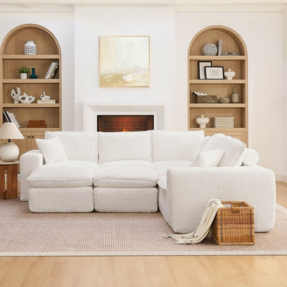 Modern Boucle L-Shaped Sectional Sofa with Two Moveable Ottomans,