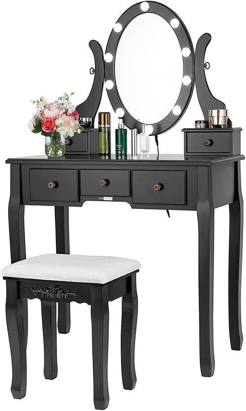 Three Color Dimmable LED Lighted Vanity Mirror Set With Built In