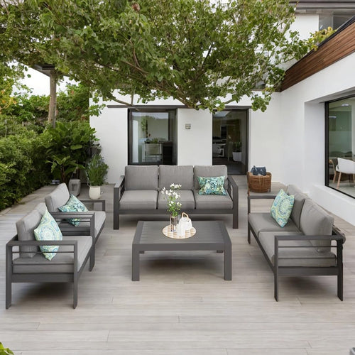 Aluminum Patio Furniture Set Seven Seat Outdoor Conversation Grey