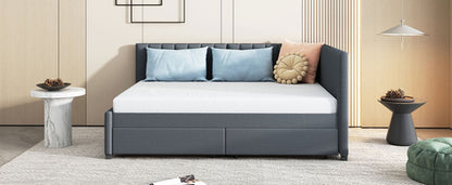 Upholstered Daybed with 2 Storage Drawers Sofa Bed Frame, Linen Fabric