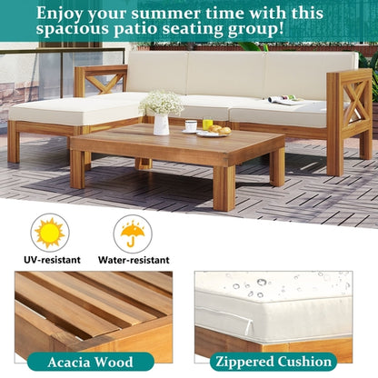 Outdoor Backyard Patio Wood 5-Piece Sectional Sofa Seating Group Set