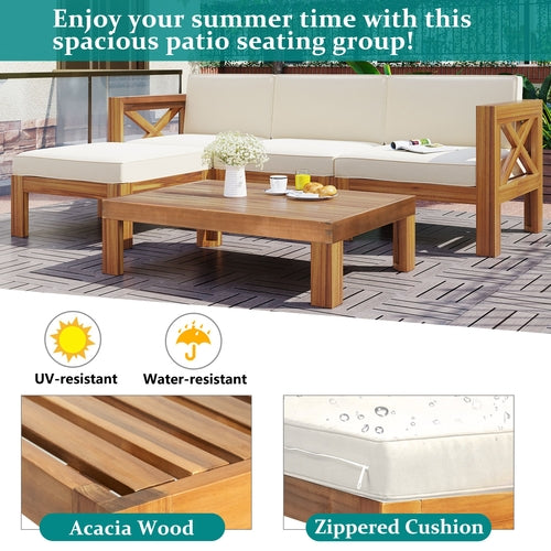 Outdoor Backyard Patio Wood 5-Piece Sectional Sofa Seating Group Set
