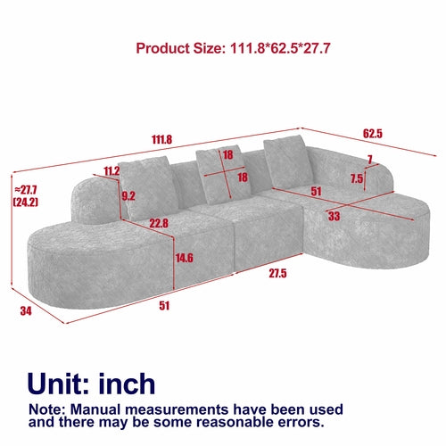 111.8-inch L-shaped Curved Modular Sofa, Modern Design Featuring