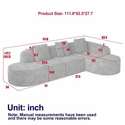 111.8-inch L-shaped Curved Modular Sofa, Modern Design Featuring