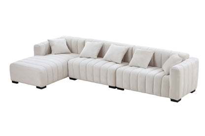 139'' Channel Tufted Sofa Velvet Upholstered Left Chaise Modular Sofa