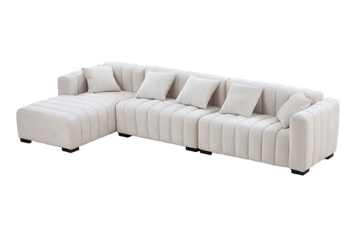 139'' Channel Tufted Sofa Velvet Upholstered Left Chaise Modular Sofa