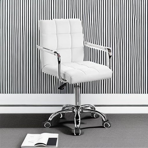 White Mid Back Office Task Chair With Adjustable Height And 360 Degree