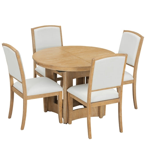Farmhouse Extendable Round Dining Table Set for 4, 5-Piece Kitchen