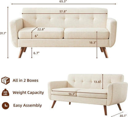 Modern Compact Beige Loveseat For Small Living Rooms